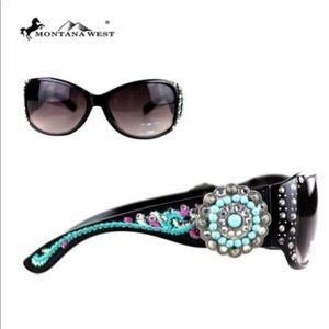 Montana West Ladies Sunglasses Rhinestones Flower Conchos Turquoise Stones UV400